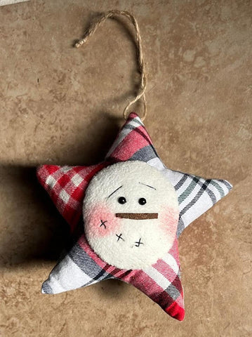 GDXQ13518  Crimson Plaid Snowman Star Ornament