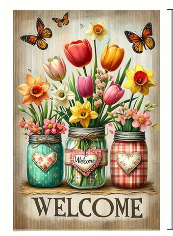 RL62336 welcome spring tulips garden flag