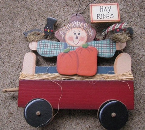 Wood Fall Tabletop Decor C0328- Hay Rides Scarecrow on a Wagon