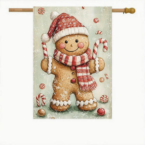 RN374260  Festive Gingerbread Man with Christmas Hat & Cane,  Double-sided