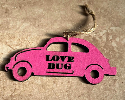 Pink Love Bug Wood Ornament