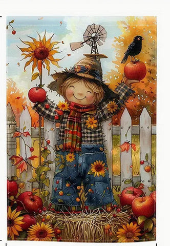 LL101853 Fall Scarecrow Pumpkin Garden Flag, Double Sided  polyester