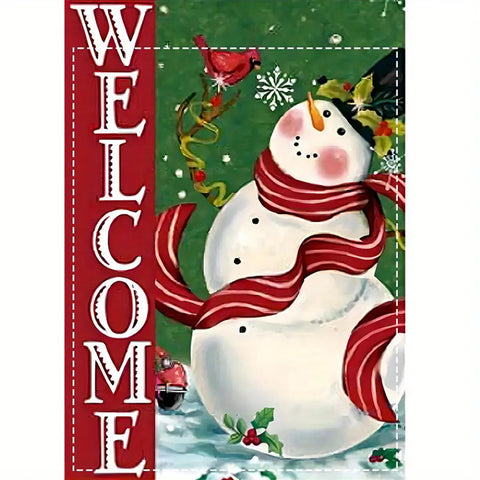 CE191196 welcome snowman garden flag double sided