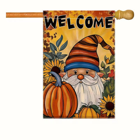 UX4442307 Double-Sided Garden Flag: Cute Little Dwarf with Sunflower and Pumpki
