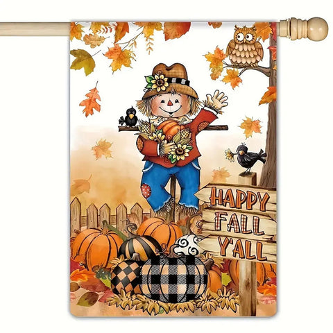 UW146834 Happy Fall Y'all  Double-sided Fall  scarecrow Garden Flag polyester