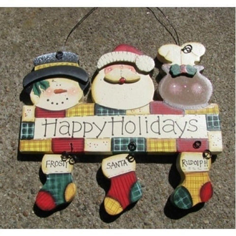 Happy Holidays 455 Wood Sign Hangs by wire